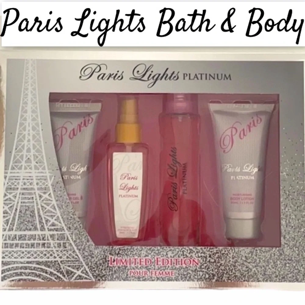 Paris Lights Bath and Body Fragrance Set Womens Cosmetics Gifts Pink Silver